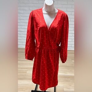 Wrap Around Old Navy Red Polka Dot Long Sleeve Wrap Dress